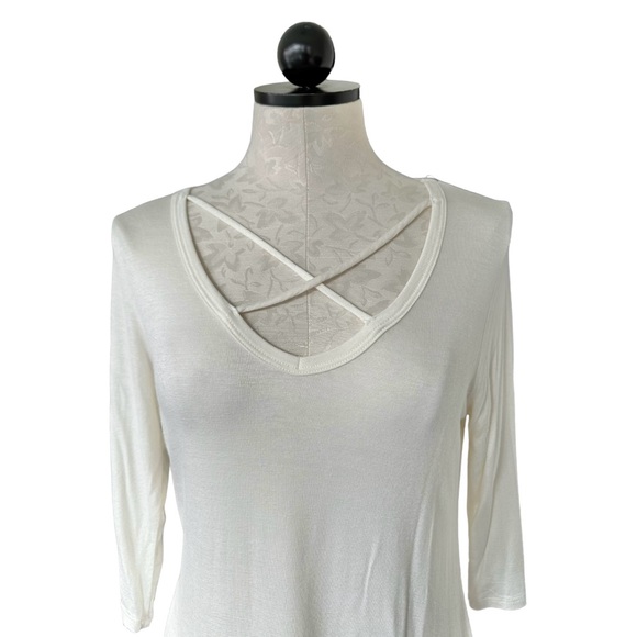 P.S. Kate Anna Criss Cross Top Semi Sheer Off White Tunic 3/4 Sleeve Size M - Picture 5 of 10